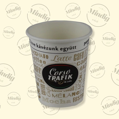 Papír pohár 280 ml Corso Trafik & Café színes betűs 50 db/csík (db ár)