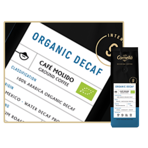 Cafés Cornella Organic Decaf koffeinmentes őrölt kávé 250gramm